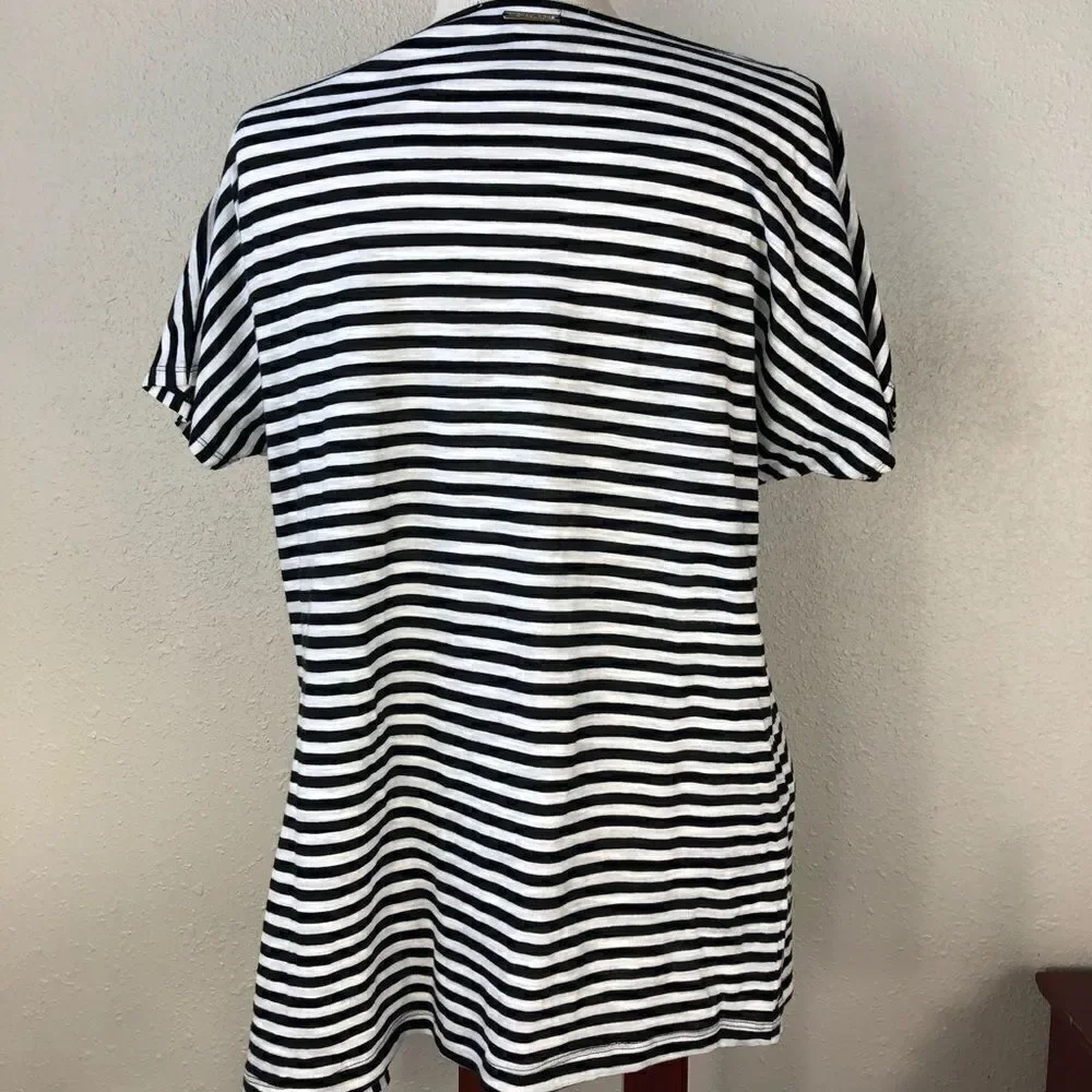 Michael Kors Black and White Striped Top Size S